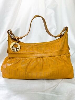 Authentic FENDI leather chef hobo, yellow with cert of authenticity